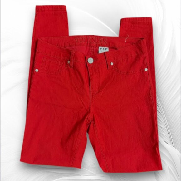 V.I.P Jeans Women’s Red Stretch Skinny Pants Size 9/10 Cotton Blend - Picture 1 of 6